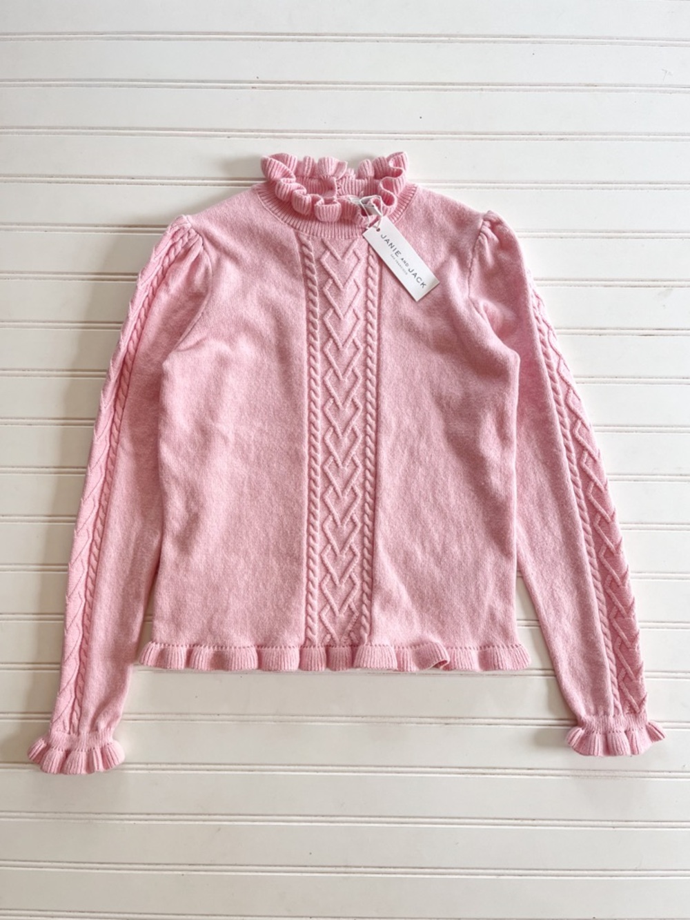 JANIE & JACK NWT Blush Pink High Neck Ruffle Cable Knit Sweater